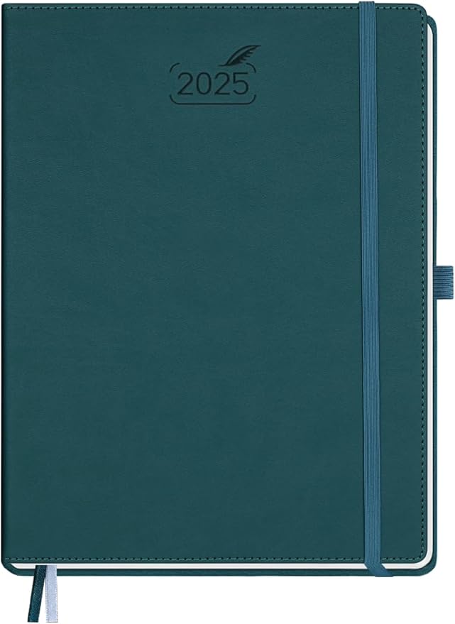 BEZEND 2025 Planner Daily Weekly & Monthly 8.5" x 11" (Jan - Dec 2025) Agenda 2025 Vertical Calendar Book with Hourly Schedule, Monthly Tabs, Pen Holder, Vegan Leather Hard Cover - Dark Green