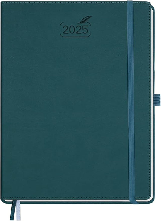 BEZEND 2025 Planner Daily Weekly & Monthly 8.5" x 11" (Jan - Dec 2025) Agenda 2025 Vertical Calendar Book with Hourly Schedule, Monthly Tabs, Pen Holder, Vegan Leather Hard Cover - Dark Green
