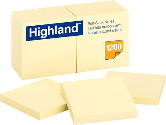 Highland Sticky Notes, 3 x 3 Inches, Yellow, 12 Pack (6549)