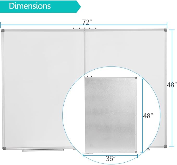 Foldable Magnetic 72"x 48" Extra Large Dry Erase Board with Pen Tray| Wall-Mounted Aluminum Message Presentation Whiteboard for Office, School