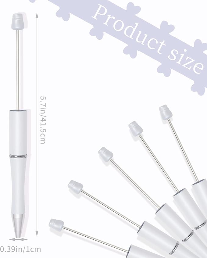 jiebor 30Pcs White Beadable Pens Plastic Bead Pen Black Ink Ballpoint Pens Diy Pens Cute Cool Pens for Teacher Bridal Graduation Gift Office Supplies