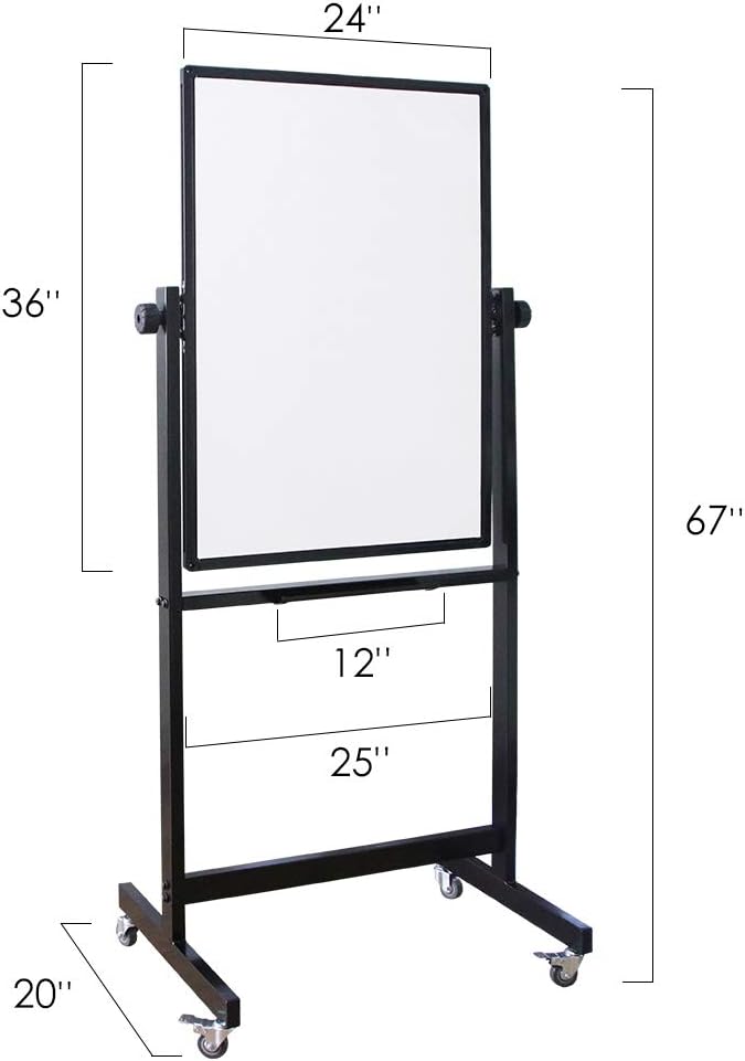 XIWODE Double-Sided Magnetic Dry Erase Board,36 X 24 Inch Mobile Whiteboard on Wheels with Rolling Stand, Black Aluminum Frame