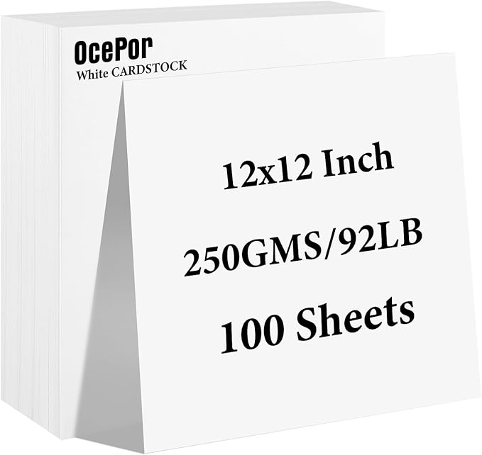100 Sheets White Cardstock 12” x 12”, 92lb/250gsm Black Card Stock, Thick Card Stock Paper, Heavy Cardstock Paper for Printer, Resume, Scrapbooks, Art, Crafts, Business Cards