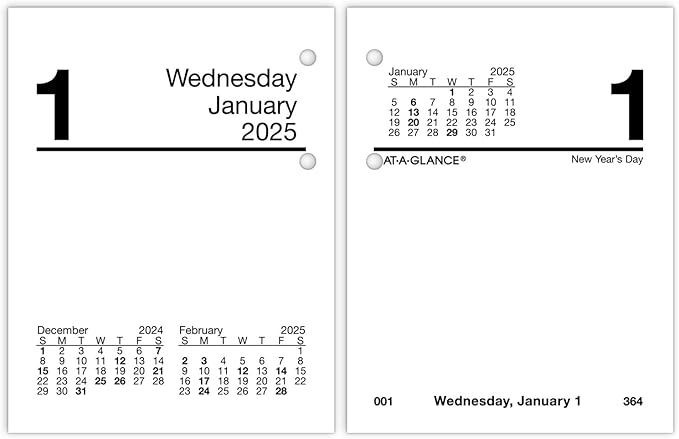 AT-A-GLANCE 2025 Desk Calendar Refill, Daily, 3" x 3-3/4", Mini, Loose-Leaf (E9195025)
