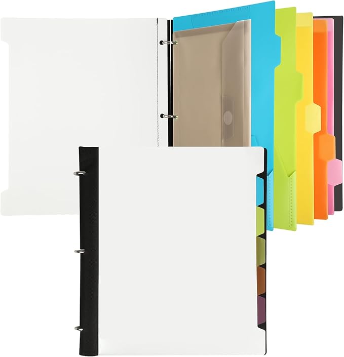 Pivotable Refillable Notebook, 3 Ring Binder Notebooks 1 Inch, Notebook with Dividers and Pockets, Folder Notebook, Flexible Binder, Soft Binders 3 Ring, Foldable Binder- White