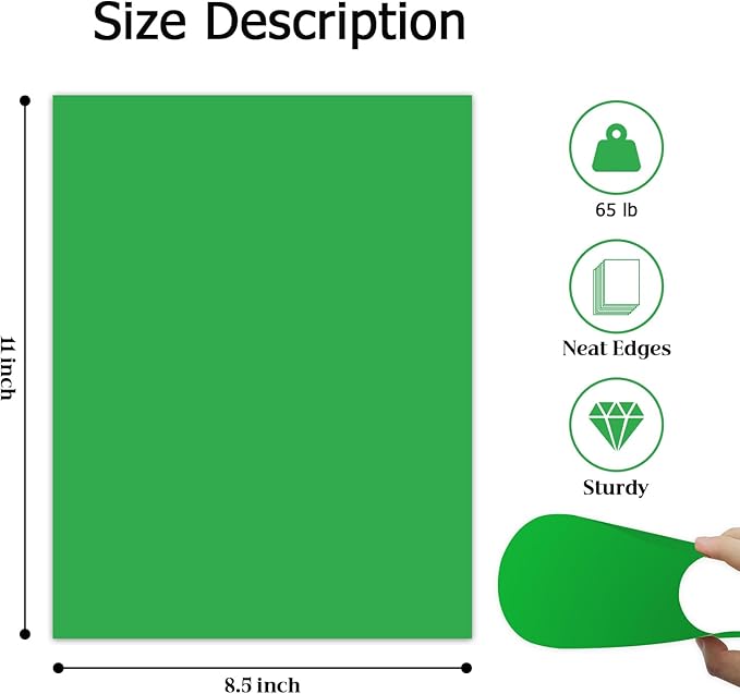 100 Sheets Green Colored Cardstock 8.5” x 11”Paper, 65lb Premium Green Card Stock Printer Paper for Christmas Decorations, Paper Crafting,Invitations,Card Making