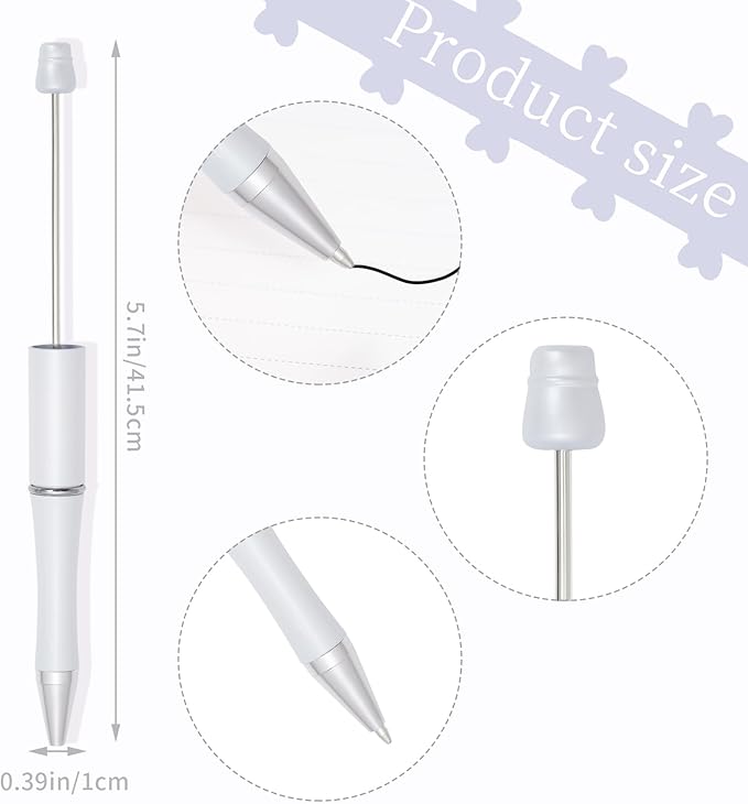 jiebor 20Pcs White Beadable Pens Plastic Bead Ballpoint Pens Bulk with 50Pcs Black Ink Cute Cool Diy Pens for Journaling Women Teacher Graduation Christmas Gift Office Supplies