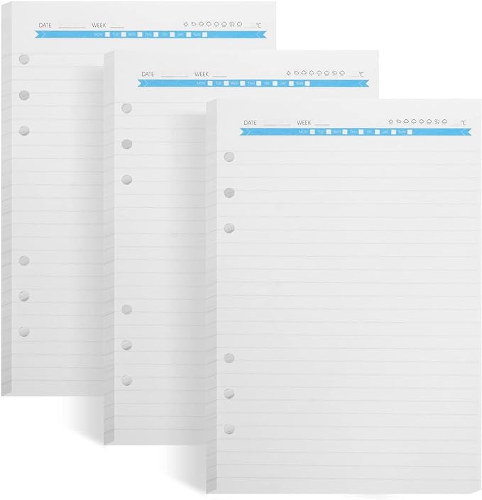 A5 Refills Paper, A5 Binder Planner Loose Leaf Paper, 120 Sheets (240 Pages) 6-Hole Notebook Refills for 6-Ring Refillable A5 Ring Binder Notebook Planner, Lined Paper Creamy Color