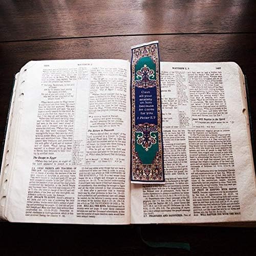 Don't Be Anxious, Bulk Pack of 6 Woven Fabric Christian Bookmarks, Silky Soft 1 Peter 5:7 Flexible Bookmarker for Novels Books and Bibles, Traditional Turkish Woven Design, Memory Verse Gift