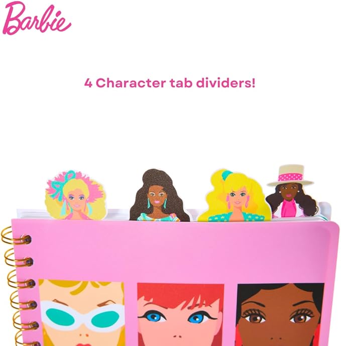 Innovative Designs Barbie Tab Journal Notebook for Kids, Spiral Bound, 96 Lined Pages, 8 x 7 inches, Pink
