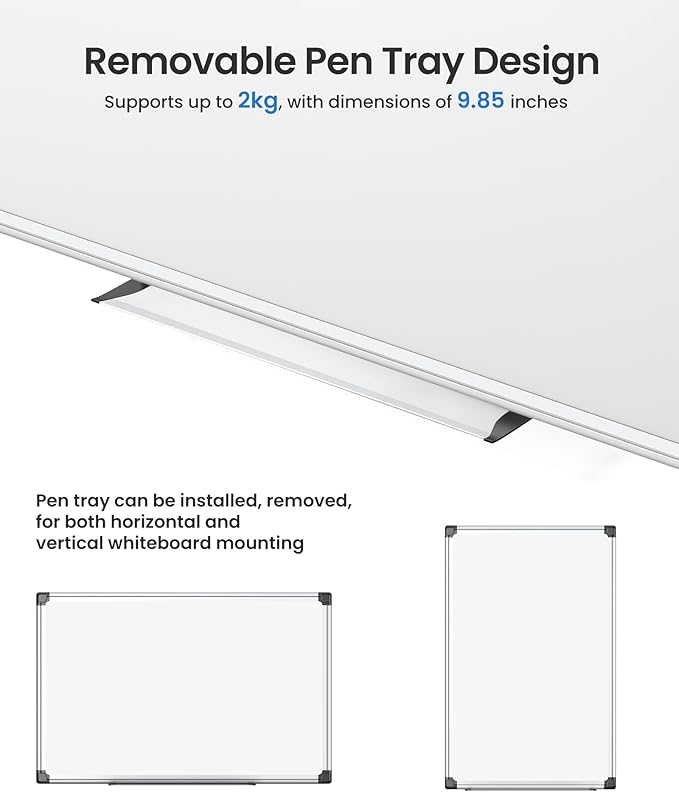 VUSIGN Magnetic White Board Kit for Wall 36" x 24", 1 Dry Eraser & 2 Multicolor Markers & 4 Magnetic Pins, Sliver Reinforced Aluminum Frame for Home, School, Office