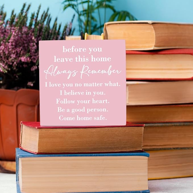 Family Noun Family Quotes Desk Decor Wooden Box Sign Inspirational Rustic Pink Wood Block Plaque Box Sign for Home Farmhouse House Kitchen Bathroom Living Room Shelf Table Decoration