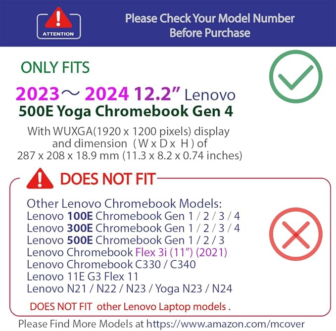 mCover Hard Shell Case ONLY Compatible for 2023~2024 12.2" Lenovo 500E Yoga Chromebook Gen 4 Gen4 2-in-1 Laptop (NOT Fitting Any Other Lenovo Models)- Purple