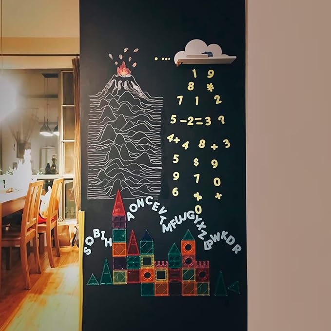 Chalkboard Wallpaper Stick and Peel(1.48ft.x6.5ft.) Chalk Board Wall Paper Chalk Paint Removable Renovate Blackboard Sticker with 5 Chalks for Home&Office Wall Board Sign(17.7 * 79Inches)