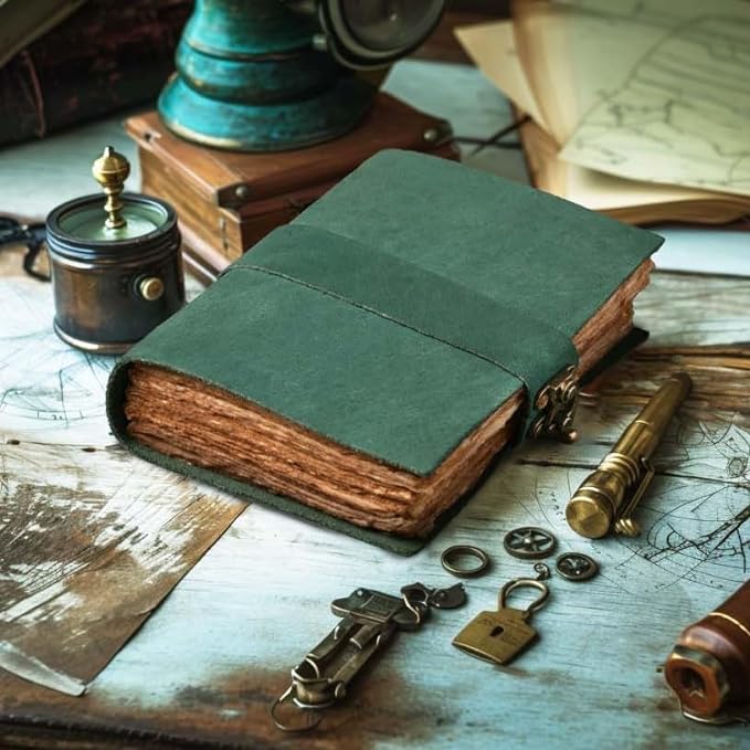 LEATHER VILLAGE Leather Bound Vintage Journal for Women & Men - Book of Shadows - Lock Closure - 200 Pages of Antique Deckle Edges Handmade Paper - Turquoise Color - 13 X 8 (A4) inches