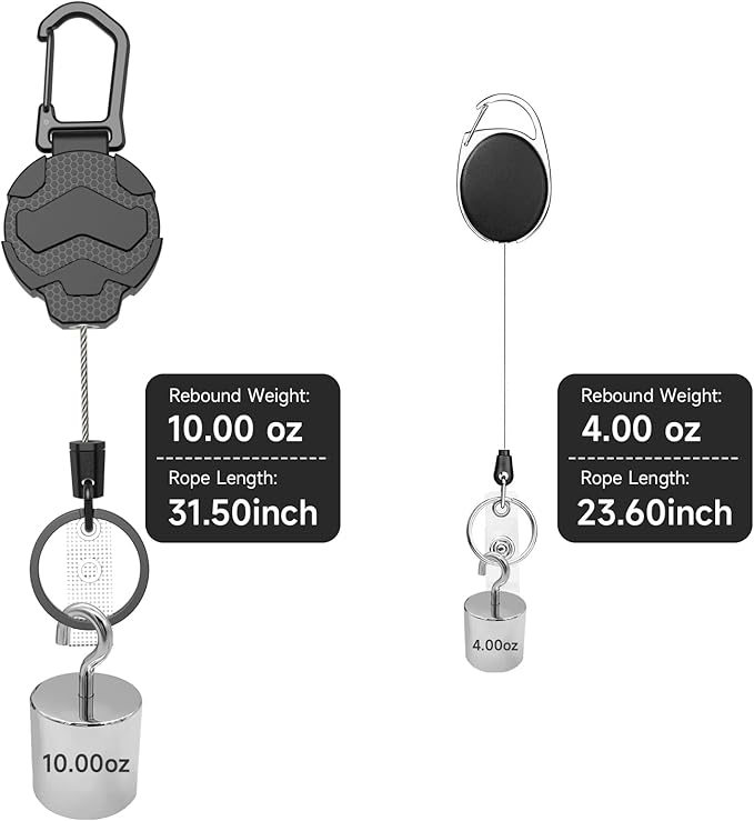 Retractable Keychain Badge Holder with Belt Clip, Heavy Duty Carabiner ID Badge Clip Reel, 32” Steel Retractable Cord, 10 oz Rebound,2pcs Black Keychain