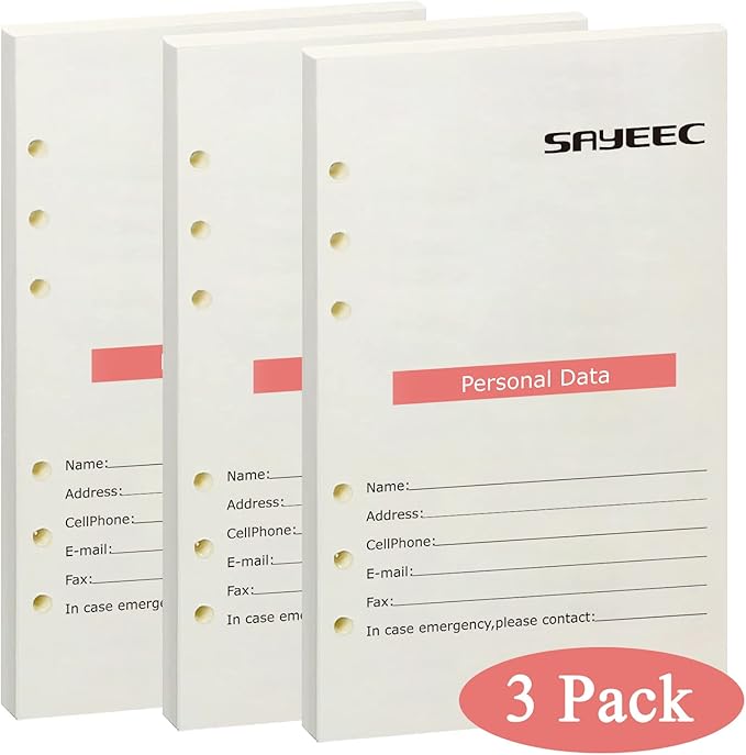 SAYEEC A5 Refill Paper Loose Leaf Lined Paper for A5 Planner Organizer, 80 Sheets 6 Holes Ring Binder Planner for Journals Notebooks Diaries Inserts (3 Pack Refillable Paper)