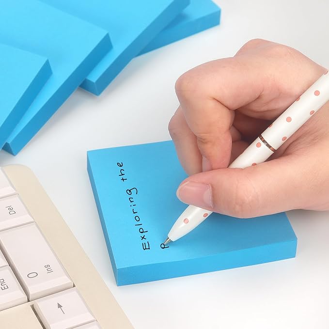 Sticky Notes 3x3 Self-Stick Notes Pads with 6 Bright Colors, Easy to Post for Office, Shool, Home, 6 Pads/Pack, 100 Sheets/Pad (Blue)