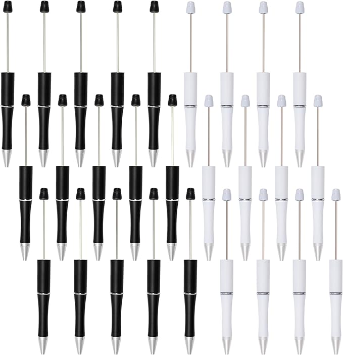 jiebor 30Pcs Beadable Pens Plastic Bead Pen Black Ink Ballpoint Pens Diy Pens Cute Cool Pens for Teacher Bridal Women Men Graduation Gift Office Supplies Black White