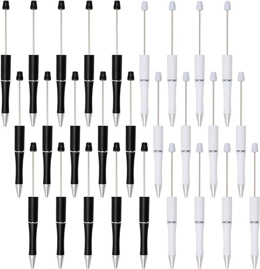 jiebor 30Pcs Beadable Pens Plastic Bead Pen Black Ink Ballpoint Pens Diy Pens Cute Cool Pens for Teacher Bridal Women Men Graduation Gift Office Supplies Black White