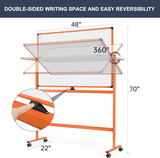 Whiteboard on Wheels, 48x32 Inches Mobile Whiteboard, Rolling Dry Erase Board with Stand, Magnetic Standing White Board for Office, School, Home, Large Double Sided White Board with Paper Pad