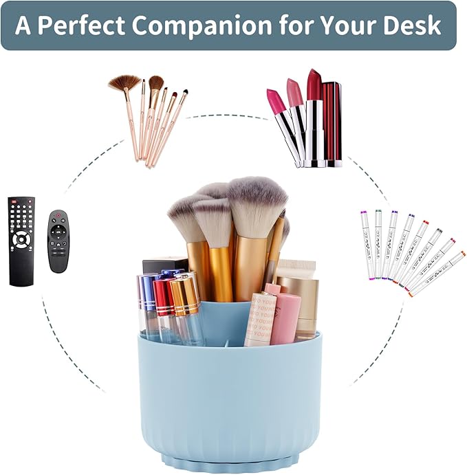 Marbrasse Desk Organizer, 360-Degree Rotating Pen Pencil Holder for Desk, Desk Organizers and Accessories with 5 Compartments Pencil Organizer, Art Supply Storage Box Caddy for Office, Home(Blue)