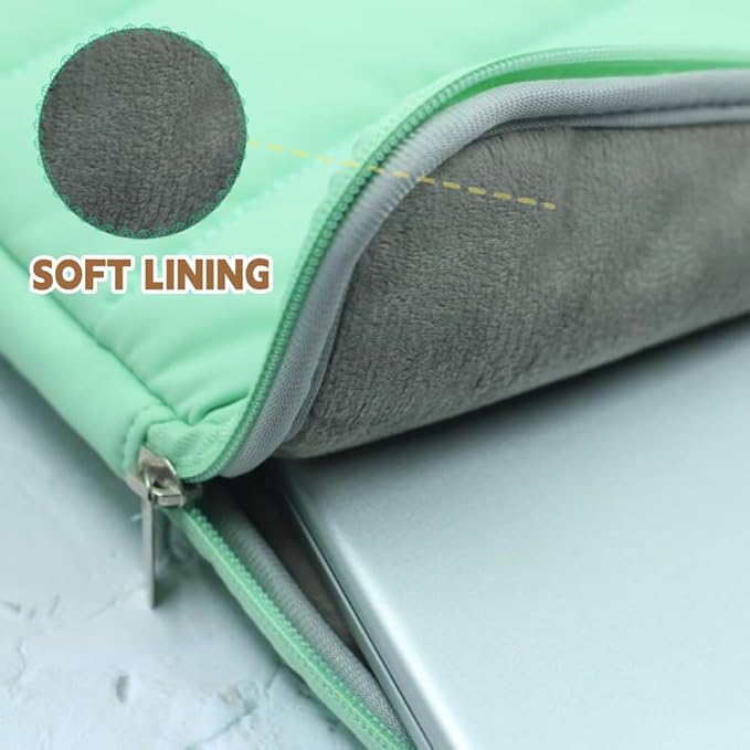 LS-M Puffy 13-14 Inch Laptop Sleeve Case for Women Men Cute Carrying Cover Compatible with MacBook Air M2, MacBook Pro 14 Protective Portable Case (Mint Green, 13-14inch)