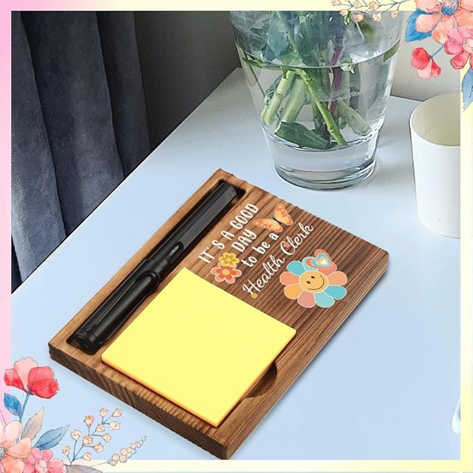 Appreciation Gifts for Health Clerk, New Job Gifts for Health Clerk, Inspirational Office Decor Gifts for Health Clerk,Wooden Sticky Note Holder with Inspirational Quotes,16.5 x 12 x 1.5 cm,XXN33