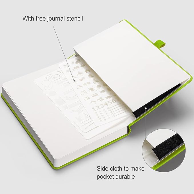 AHGXG Bullet Dotted Journal - 320 Numbered Pages Dot Grid Notebook A5 Thick Journal, 100gsm Thick Dotted Paper, Leather Hardcover,Inner Pocket, 5.75'' × 8.38'' - GrassGreen