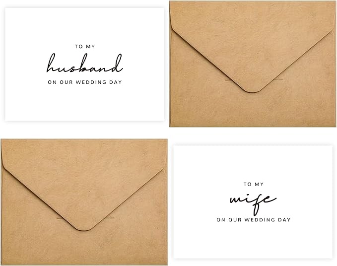 Set of 2 Wedding Cards for Husband and Wife with Matching Envelopes, To My Husband on our Wedding Day Card, To My Wife on our Wedding Day Card. (Husband/Wife B)