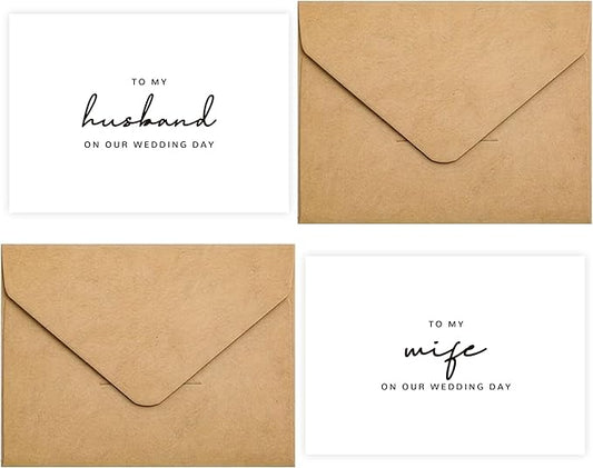 Set of 2 Wedding Cards for Husband and Wife with Matching Envelopes, To My Husband on our Wedding Day Card, To My Wife on our Wedding Day Card. (Husband/Wife B)