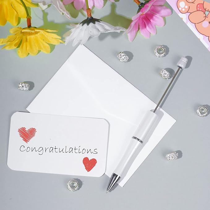 jiebor 30Pcs White Beadable Pens Plastic Bead Pen Black Ink Ballpoint Pens Diy Pens Cute Cool Pens for Teacher Bridal Graduation Gift Office Supplies