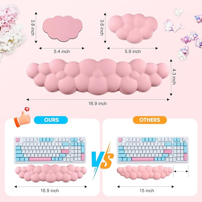 JIKIOU Upgrade Leather Cloud Keyboard Wrist Rest, Cloud Wrist Rest with Non-Slip PU Base, Comfortable Memory Foam Wrist Rest for Computer Laptop Mac Gaming Office and Pain Relief Wish Christmas Gift