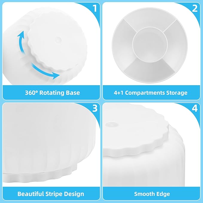 Marbrasse 360-Degree Rotating Pen Pencil Holder, Desk Organizer with 5 Compartments, Art Supply Storage Box Caddy for Office, Home (White)