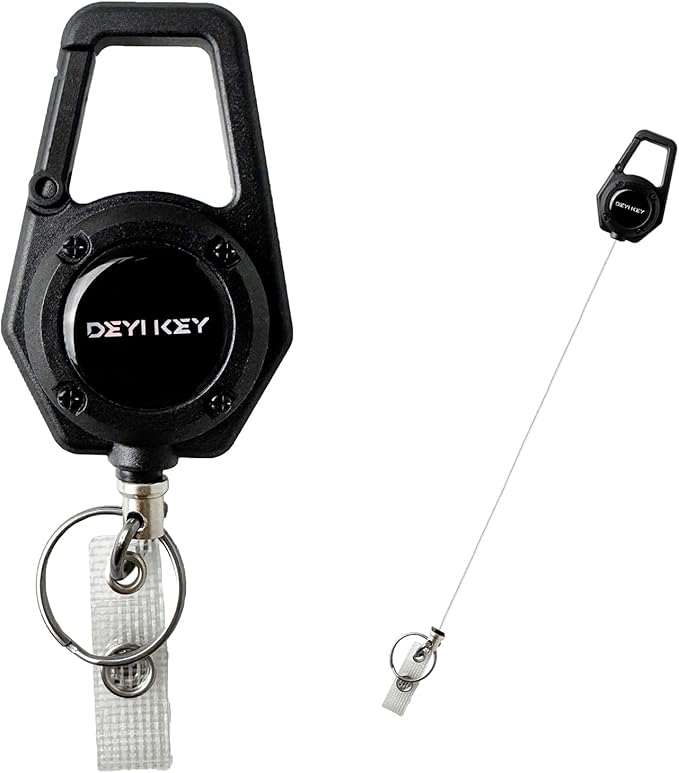 Retractable Keychain Heavy Duty, Multitool Carabiner Badge Holder, Retractable Keychain Clip Id Holder, Tactical ID Badge Reel with 29.5" Steel Retractable Cord, Black