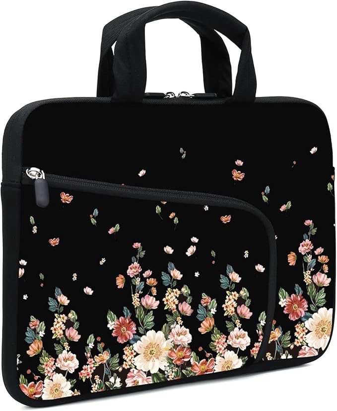 11.6" 12.2 inches Laptop Sleeve Chromebook Case Ultrabook Case Notebook Sleeve Tablet Case Neoprene Handle Sleeve for Men Women, Two Pockets Fit Apple MacBook Air Samsung Acer HP DELL(Flowers)