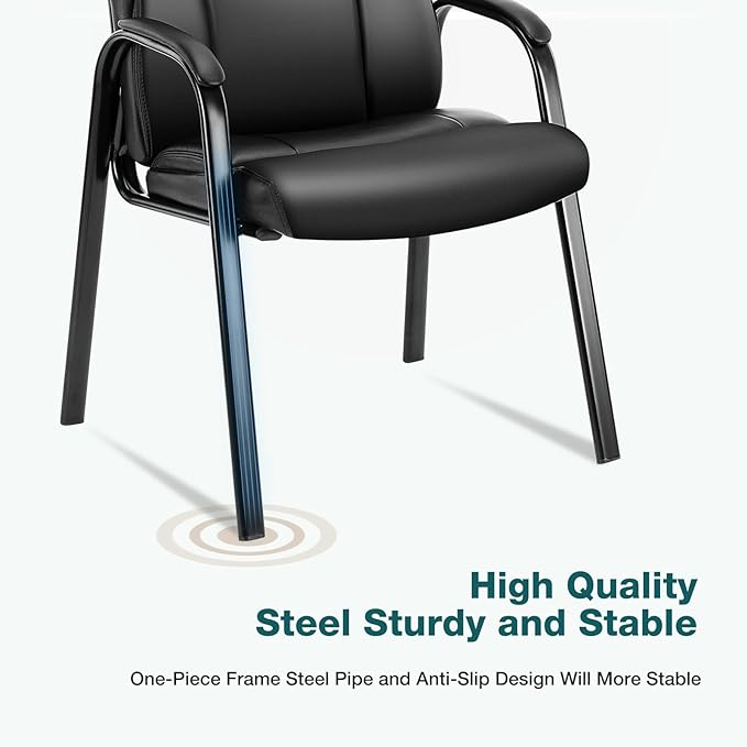 OLIXIS Waiting Room Reception Chairs Set of 4, Leather Office Desk Guest Stationary Side Chair with Padded Arms for Home Conference Lobby Area Meeting Church Medical Clinic Elderly Student