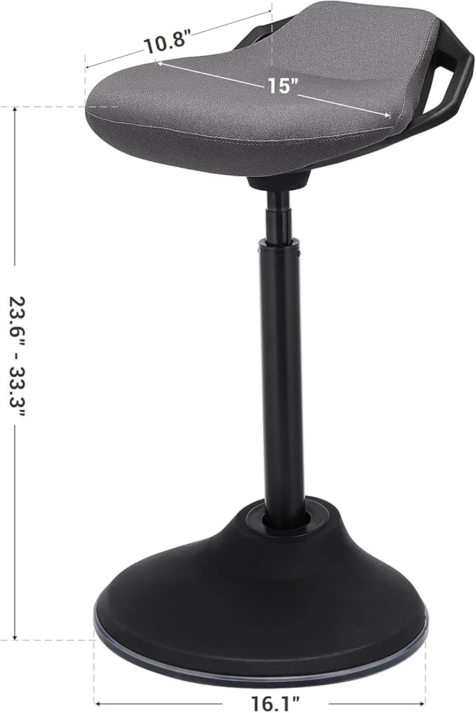 SONGMICS Standing Desk Chair, Adjustable Ergonomic Standing Stool, 23.6-33.3 Inches, Swivel Sitting Balance Chair, Anti-Slip Bottom Pad, Slate Gray UOSC02GY