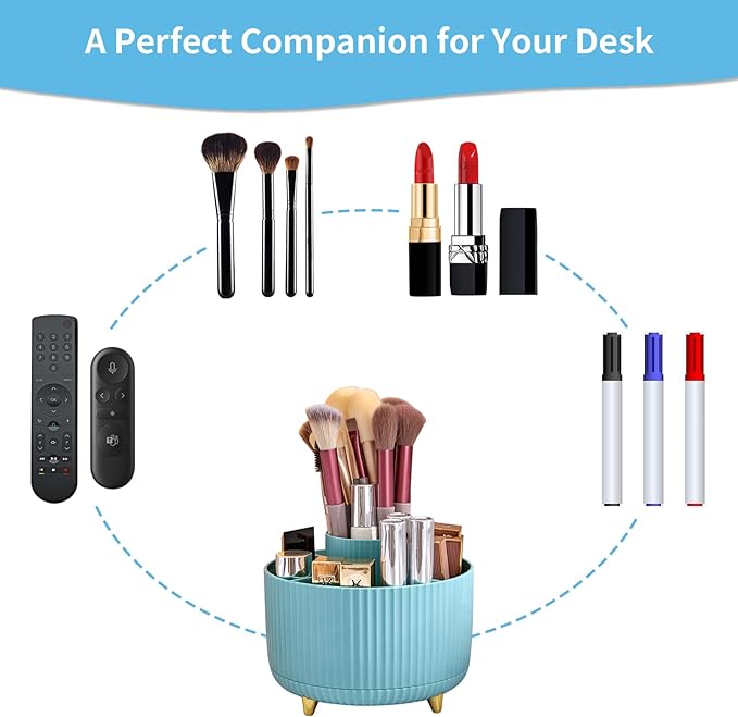 Marbrasse Desk Organizer, 360-Degree Rotating Pen Holder for Desk, Desk Organizers and Accessories with 5 Compartments Pencil Organizer, Art Supply Storage Box Caddy for Office, Home (Light Blue)