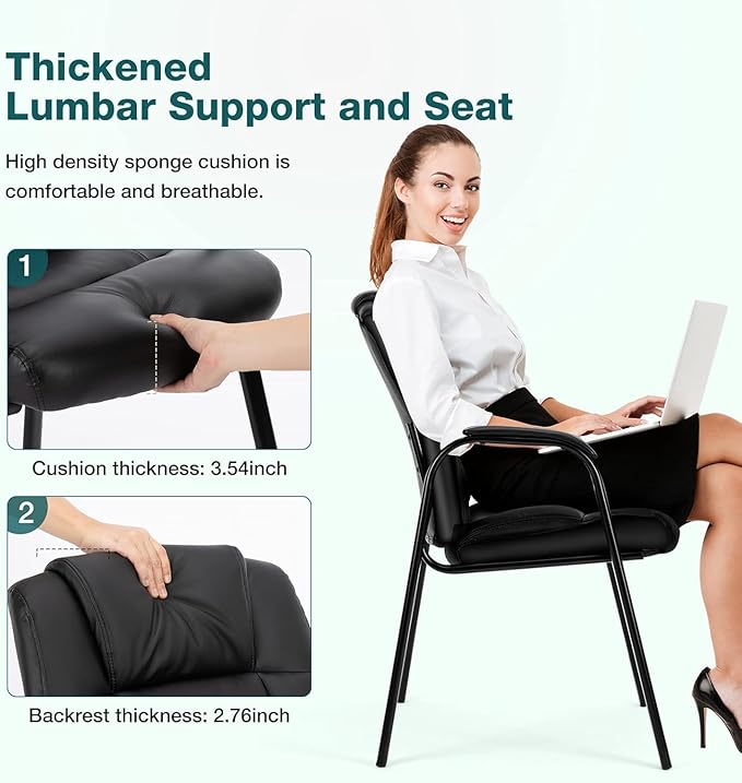 OLIXIS Waiting Room Chairs Set of 2, Leather Office Desk Reception Guest Stationary Side Chair with Padded Arms for Home Conference Lobby Area Meeting Church Medical Clinic Elderly Student