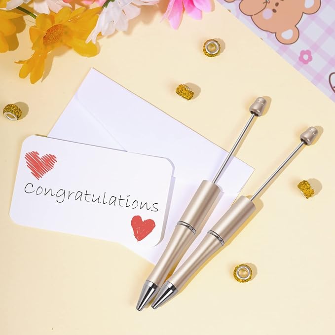 jiebor 30Pcs Gold Beadable Pens Plastic Bead Pen Black Ink Ballpoint Pens Diy Pens Cute Cool Pens for Teacher Bridal Graduation Gift Office Supplies