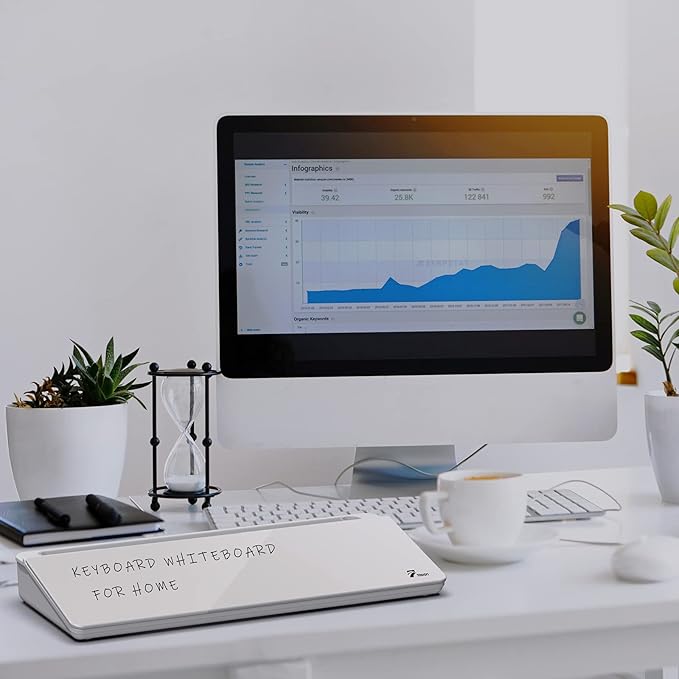 TOWON Small Tilted Desktop Glass Whiteboard, Notepad Computer Keyboard Stand with Dry Erase Board Surface, Desk Organizers with Accessories for Office, Home, School Supplies, White, 18 x 6 Inches