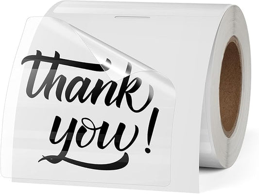 Transparent Thermal Labels 3 × 3 Inch Self Adhesive Printer Clear Stickers Vinyl Waterproof Roll Decals Rectangle Name Tag for Address Design DIY Logo Business 200 PCS