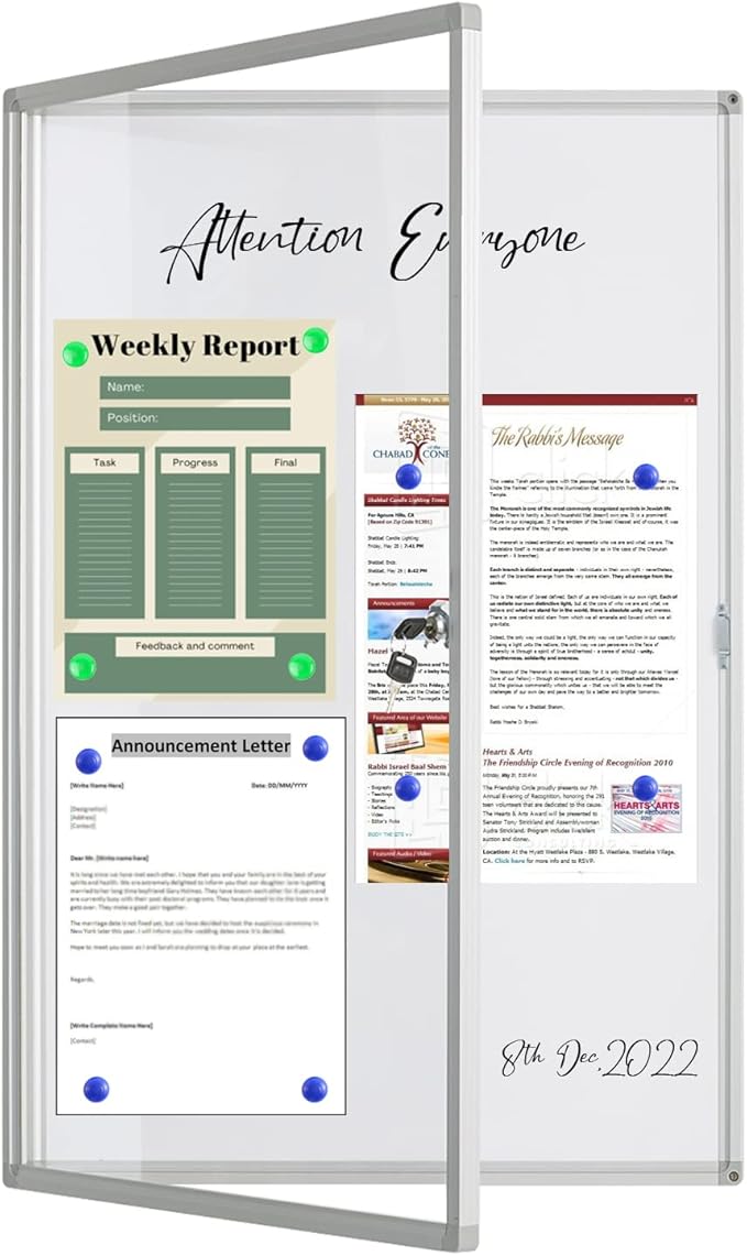 Lockable Whiteboard 24x36 - Aluminum Enclosed Magnetic Whiteboard with Tamperproof Lock - Wall Mounted Cabinet for School Office, Dry Erase Noticeboard