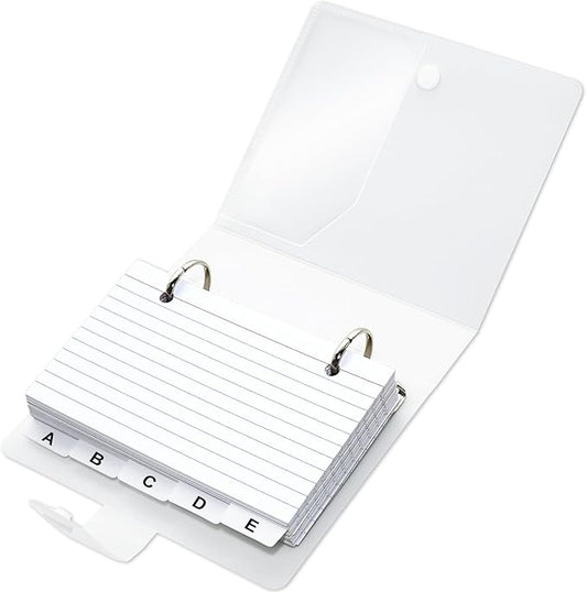 3x5 Lined Index Cards with Ring Binder Holder and Dividers, 100 Ruled Cards, White