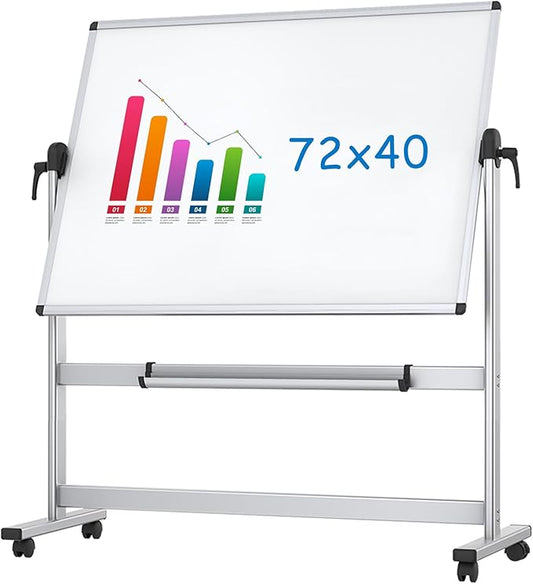 VIZ-PRO Double-Sided Magnetic Mobile Whiteboard,72 x 40 Inches Aluminium Frame and Stand