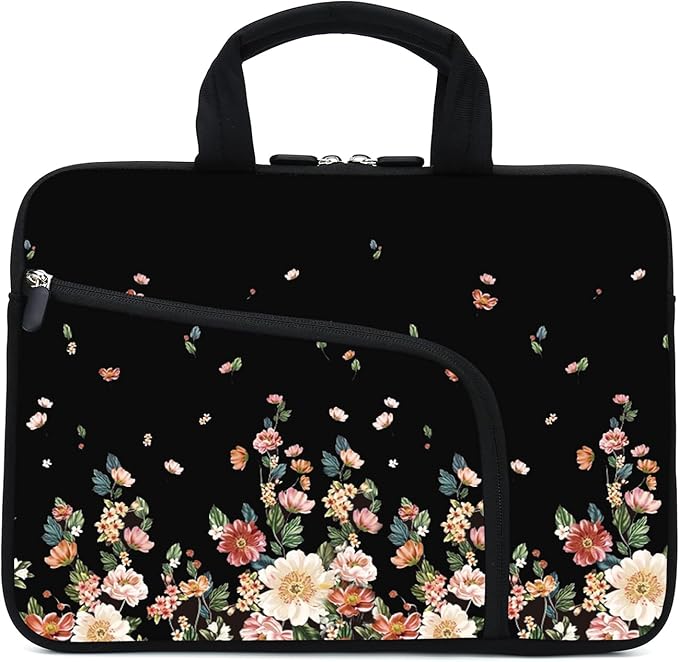 11.6" 12.2 inches Laptop Sleeve Chromebook Case Ultrabook Case Notebook Sleeve Tablet Case Neoprene Handle Sleeve for Men Women, Two Pockets Fit Apple MacBook Air Samsung Acer HP DELL(Flowers)