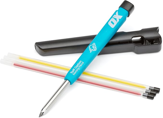 OX Tools Carpenter Pencils Pro Tuff Carbon Marking Pencil Mechanical Construction Pencil With 4 Leads & Pencil Holder & Sharpener Belt Clip Construction Pencil Carpenter Pencil OX-P503210