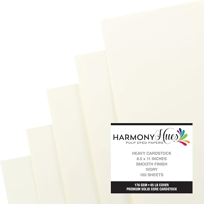 Cardstock 8.5 x 11 Paper Pack - 65lb Smooth Card Stock for Crafts, Cardmaking, Printers - 100 Scrapbook Sheets - Double Sided with Solid Core, Ivory