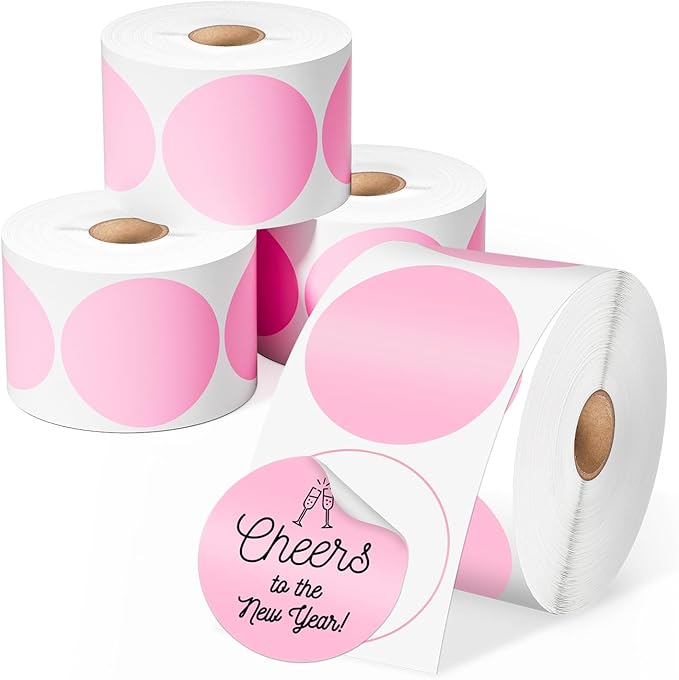 Phomemo 2” Color Circle Thermal Label, Self-Adhesive Round Sticker Label, Circular Thermal Printer Label for Logo Design, Name/Price Tag, Thanks Card, Address, QR Code, 750 Labels/Roll, 4 Rolls, Pink